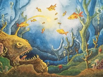 Illustrationen Fula fiskar, illustratör Selina Malik