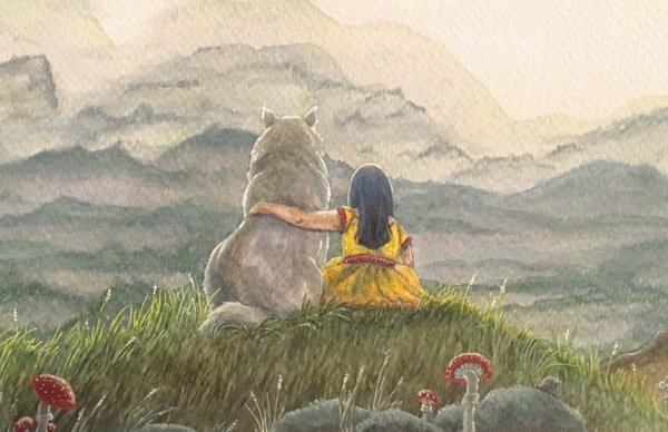 Illustrationen "Flickan och vargen" av Selina Malik.